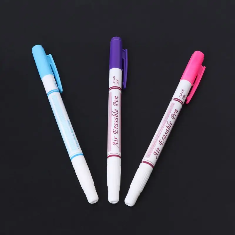 

3pcs Useful Double Head Red Blue Purple Air Erasable Pen Fabric Marker Water Soluble Automatically Disappear Pens Sewing