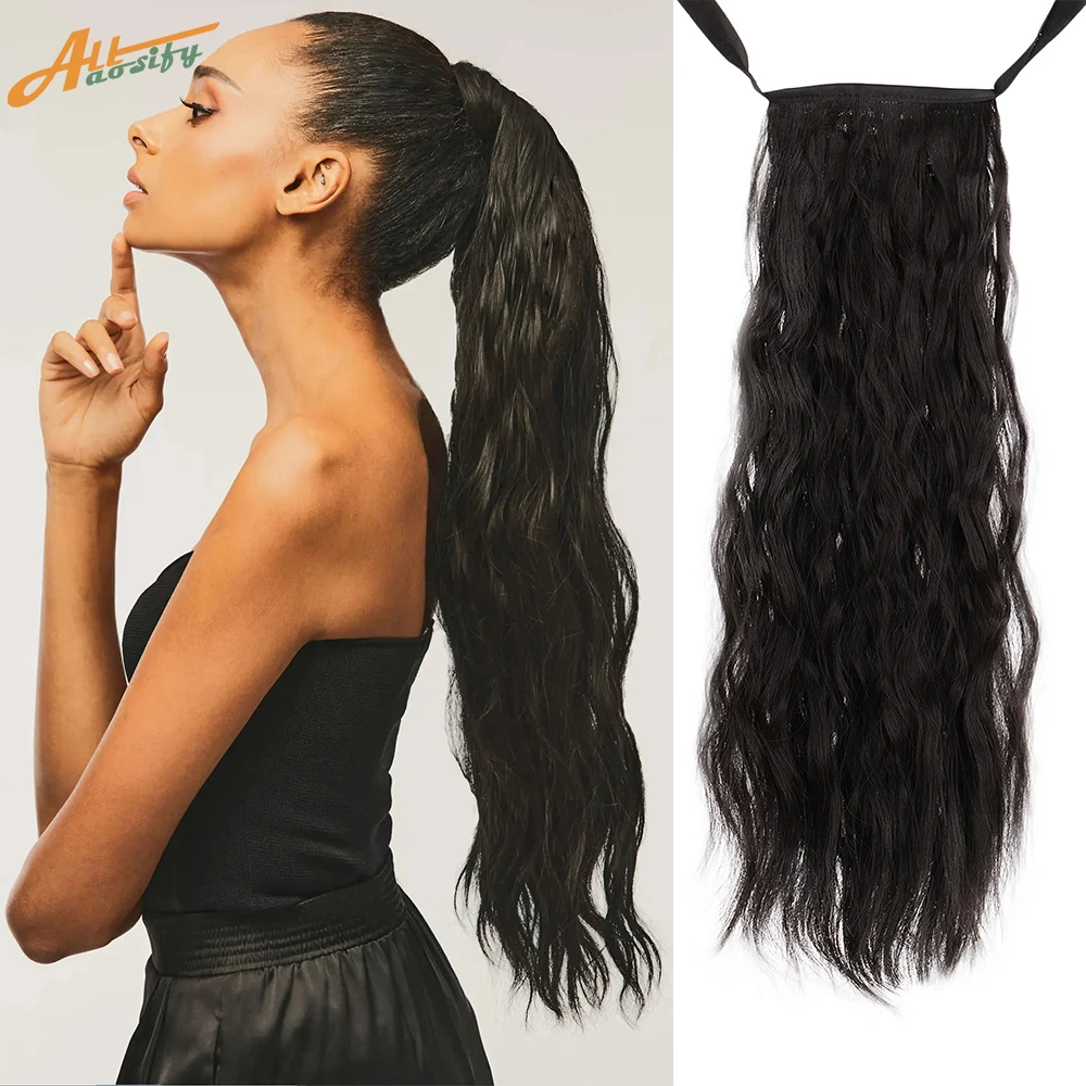 

Allaosify Hair 22'' Long Straight Ponytails Clip In Ponytail Drawstring Synthetic Pony Tail Heat Resistant Fake Hair Extensions