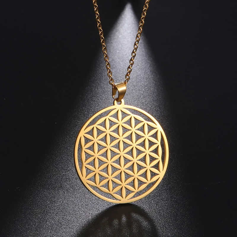 

Stainless Steel Jewelry Flower Of Life Pendant Men's And Women's Sports Casual Style Necklace Sacred Geometry Merkaba Spirit Of