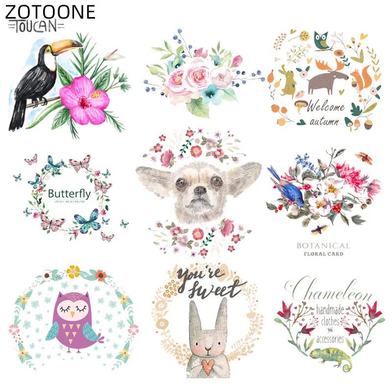 

ZOTOONE Flower Animal Patches Iron on Rabbit Dog Owl Sticker for Clothing Diy Patch for Kids Heat Transfer Accessory Appliques G