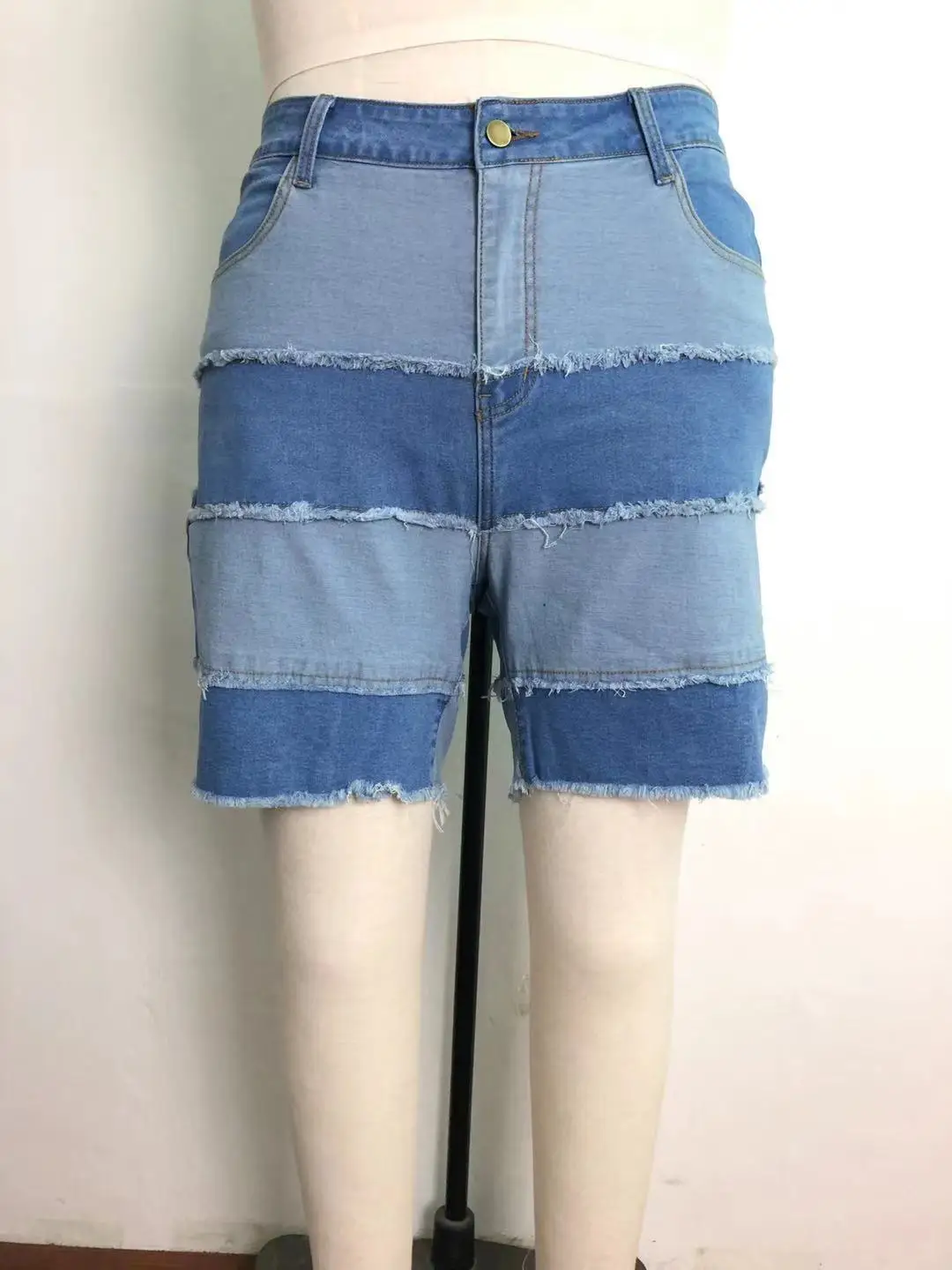 

Summer Women Plus Size Short Jeans Fashion High Waist Button Zipper Fly Tie-dye Printing Ripped Streetwear Denim Shorts