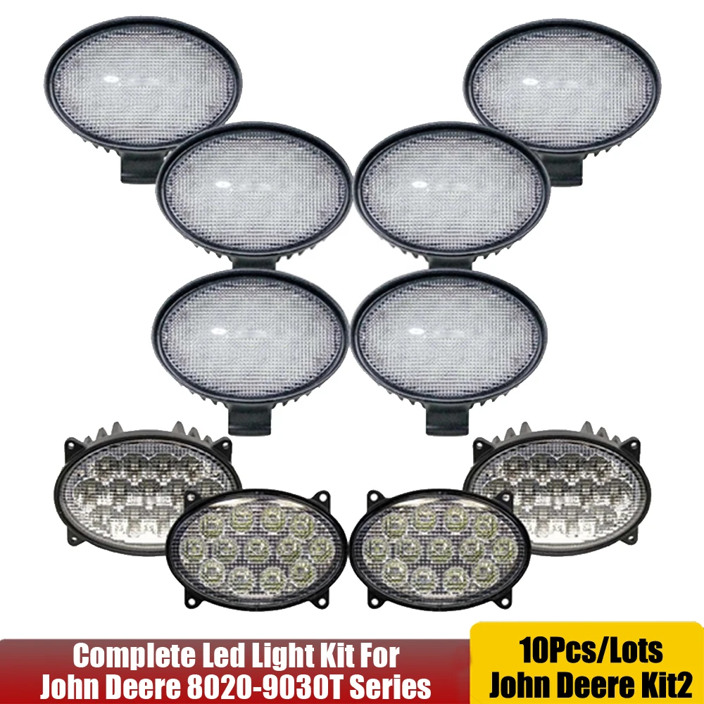 

Полный комплект светодиодных прожекторов 10 шт. для трактора John Deere 8120, 8220, 8320, 8420, 8520,8130, 8230, 8330, 8430, 8530 +