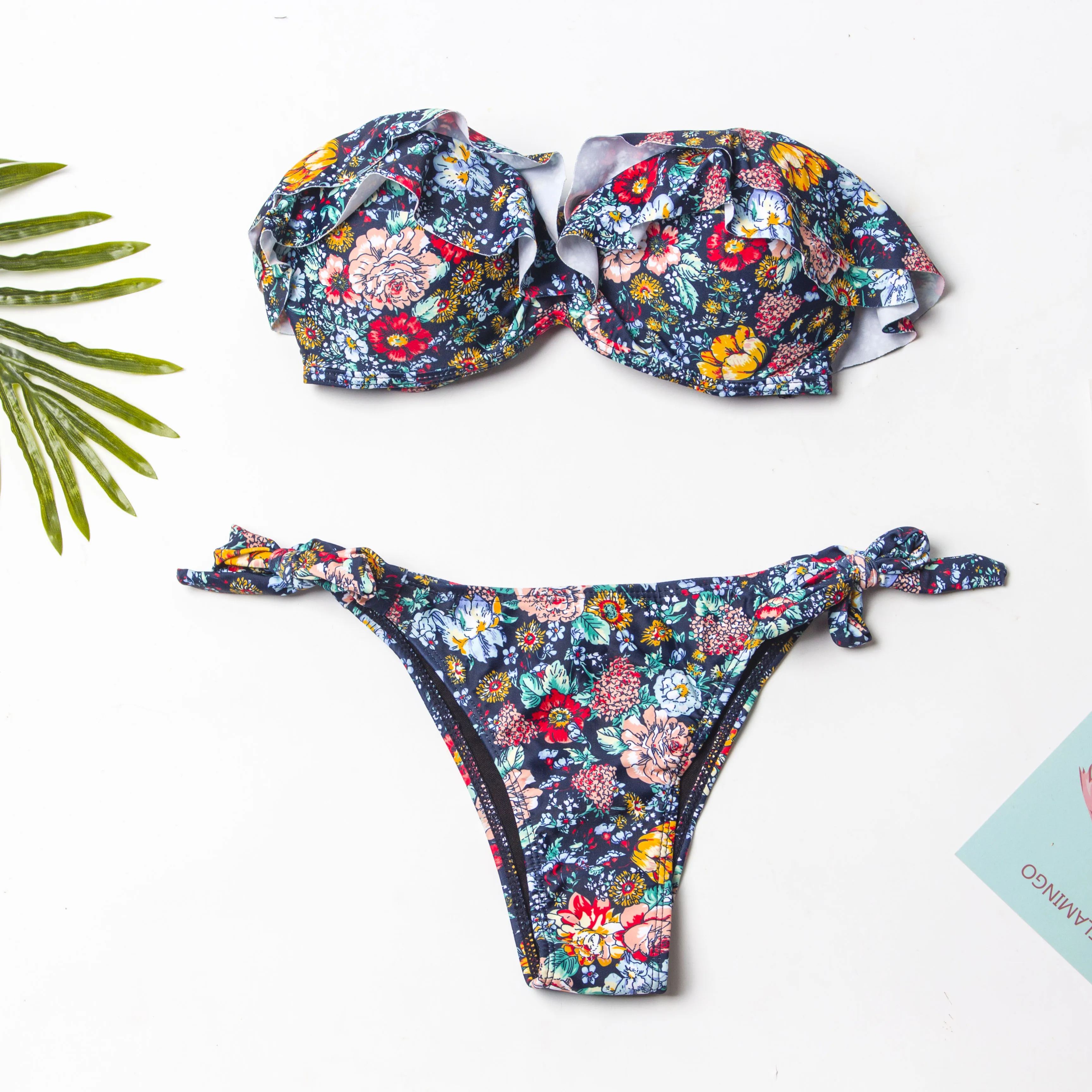 Бикини с принтом оборки 2020 женский сексуальный бандажный бразильский комплект