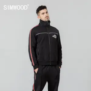SIMWOODвесенние новые толстовки на молнии для мужчин; модные спортивные костюмы для бега в контрастную полоску с вышитым логотипом SI980700