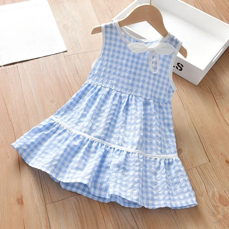 

0-6Y Girls Plaid Dress Summer New Little Girl Princess Dress Children's Skirt Baby Vest Sleeveless Dress
