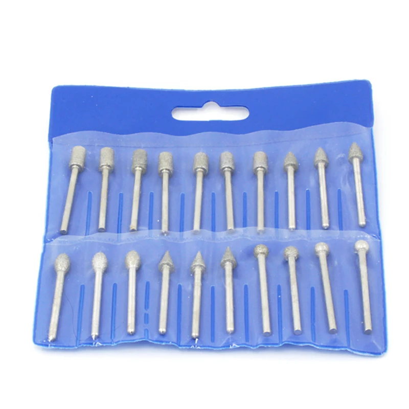 

20Pcs Electric Accessories Diamond Grinding Head Points 3mm Shank Spherical Concave Jade Carving Burrs for Dremel Rotary Tool