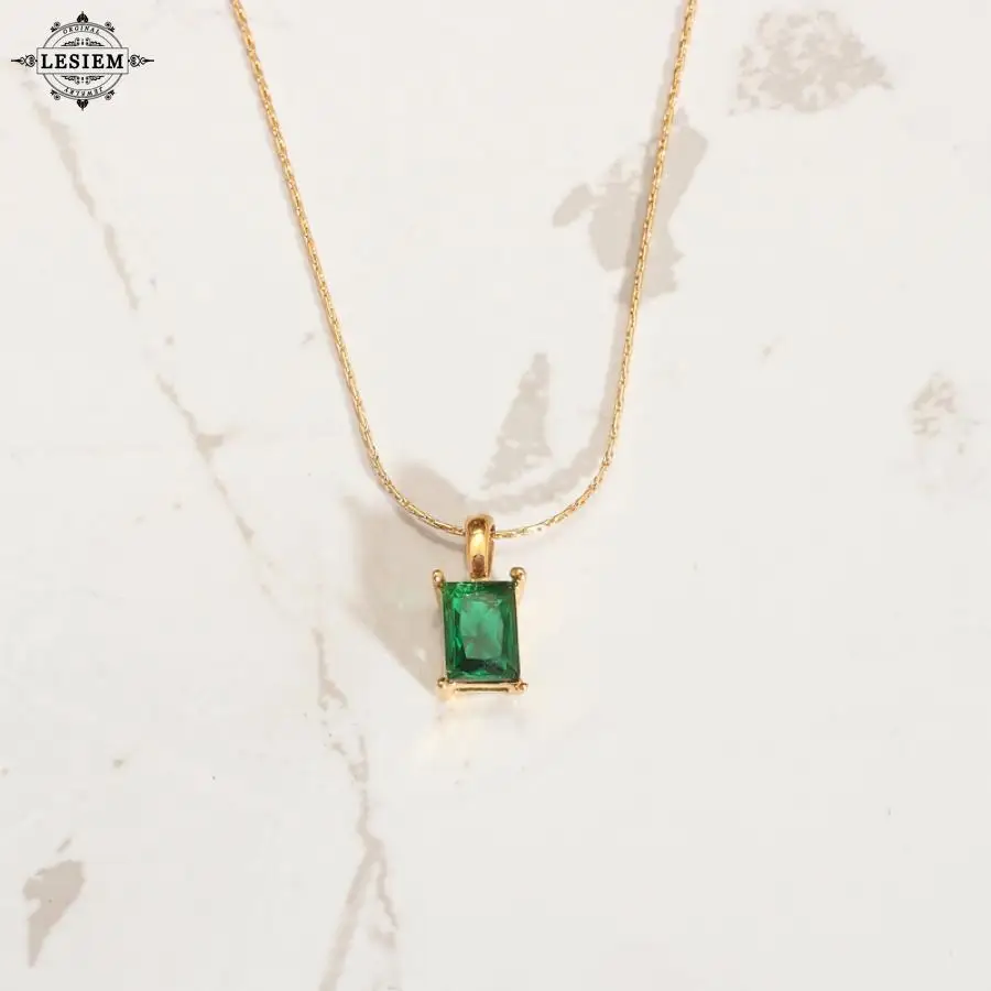 LESIEM trend 18KGP Gold Filled Goddess necklaces pendants China Wind Green Zircon maxi necklace Charming Jewelry Accessories