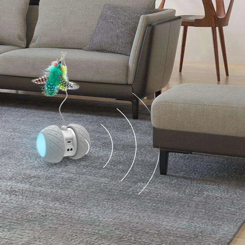 

USB Rechargeable LED Glowing Car Toy With Feather For Cats Automatic Electric Cat Teasing Toys Accessories#