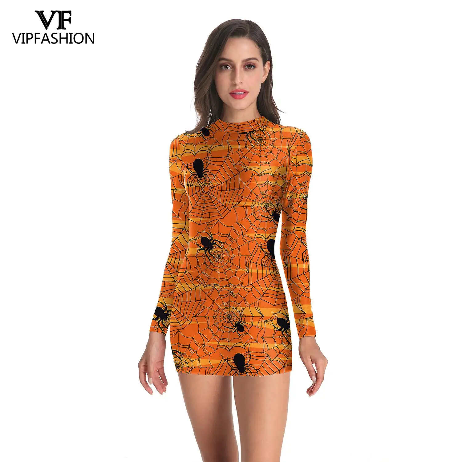 Модное осеннее облегающее платье VIP боди женское для Хэллоуина с золотым