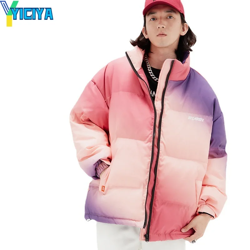 

Irregular Gradient Cotton Parkas Autumn Winter Jacket Women Stand Collar Long Sleeve Bomber Jacket Varsity Trend Bread Clothes