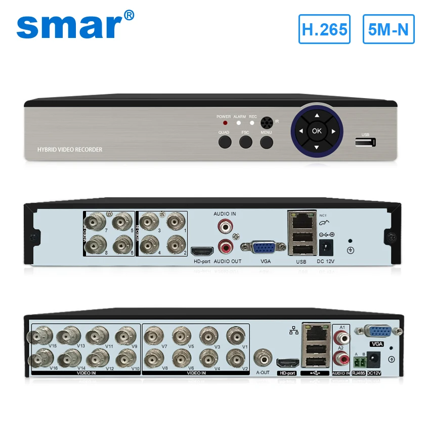 

Smar 8CH 16CH 5M-N 5 in 1 Hybrid DVR Video Recorder for AHD Camera Analog Camera 5MP IP Camera P2P NVR CCTV System H.265 New