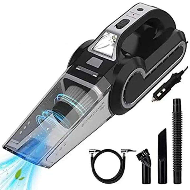 

4-in-1 Multifunctional Handheld Vacuums Car Vacuum Cleaner with LED Light Tire Pressure Gauge Car Inflator Powerful Suction