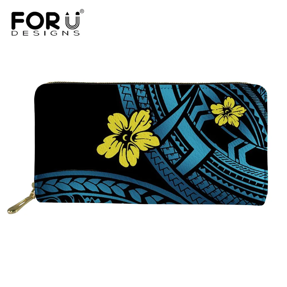 

FORUDESIGNS Lady Long Wallet Polynesian Hibiscus Flower Print Waterproof Leather Money Purse Coin Purse Card Holder Phone Pocket