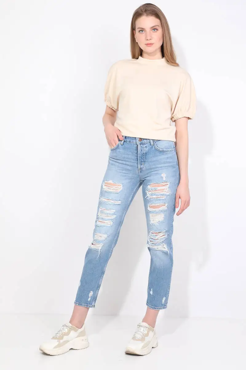 

Womens Blue Ripped Jean Trousers