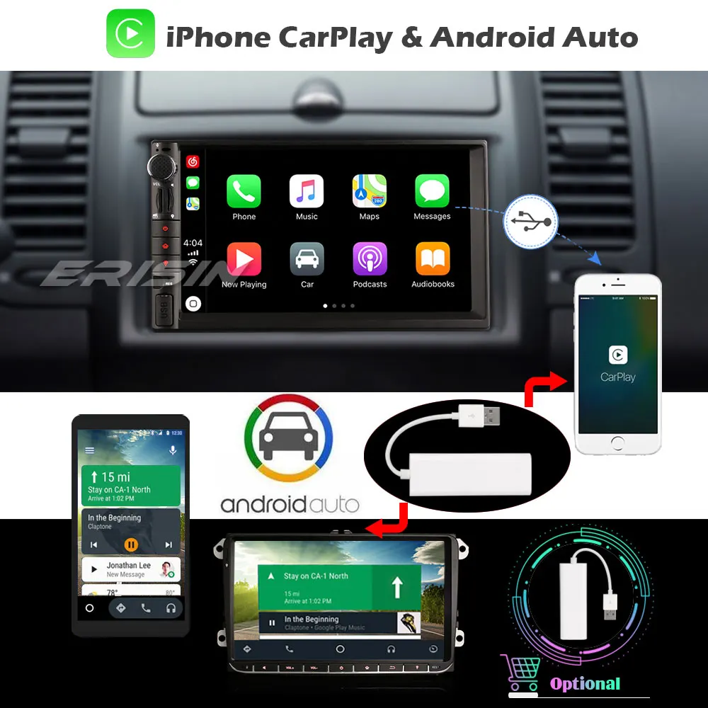 Erisin Car Stereo Multimedia Player 2 Din Universal Autoradio DAB+ Android 10.0 DSP CarPlay GPS Bluetooth | Автомобили и