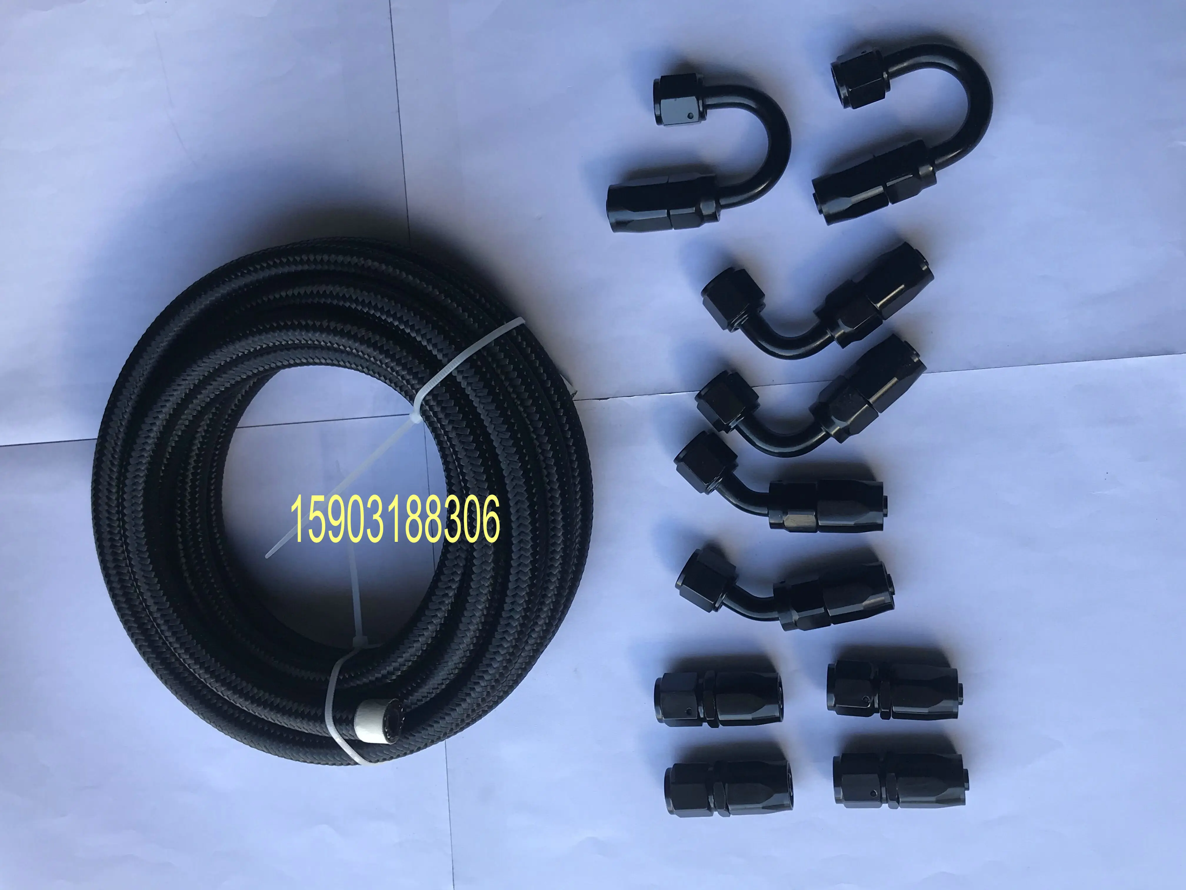 

S A E J1532 AN8 Black Nylon Cover Stainless Steel Braided Transmission and Engine Oil Cooler Hose With 8AN Aluminum An Fittings