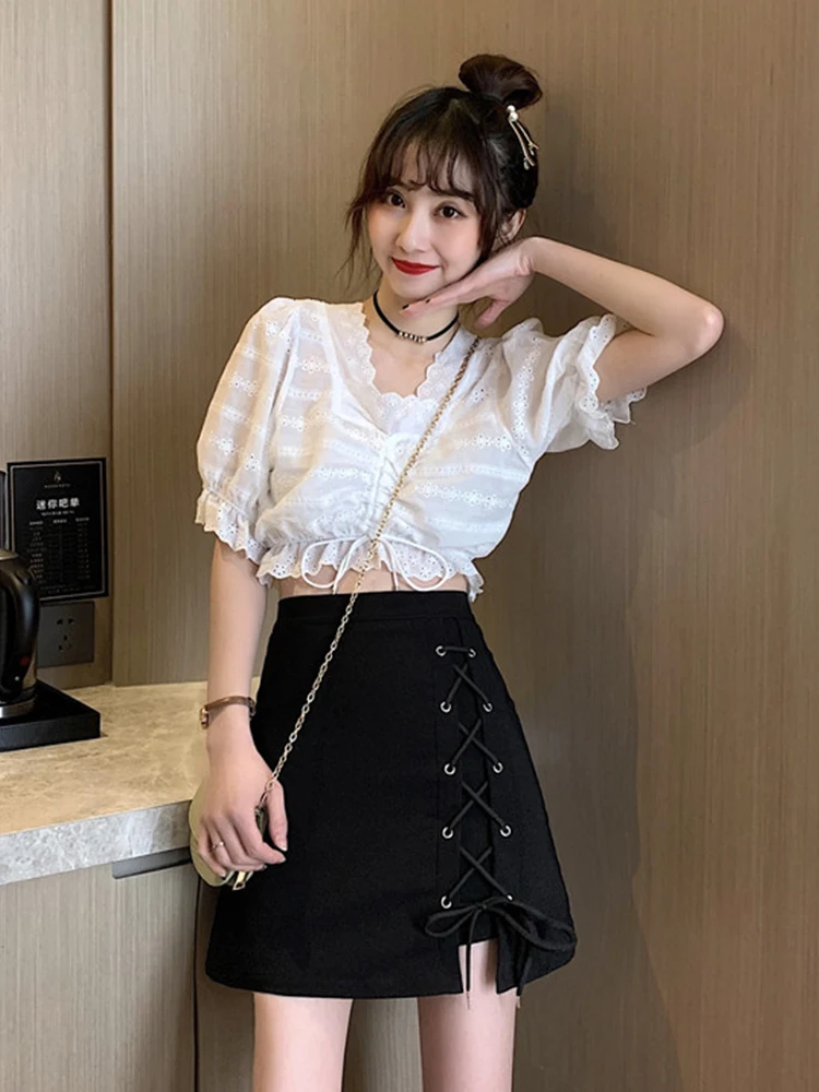 

Black skirt women's 2021 spring and summer high waist A-line skirt design