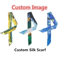 custom silk scarf women images or logos square scarves large foulard femme polyeste kerchief drop shipping