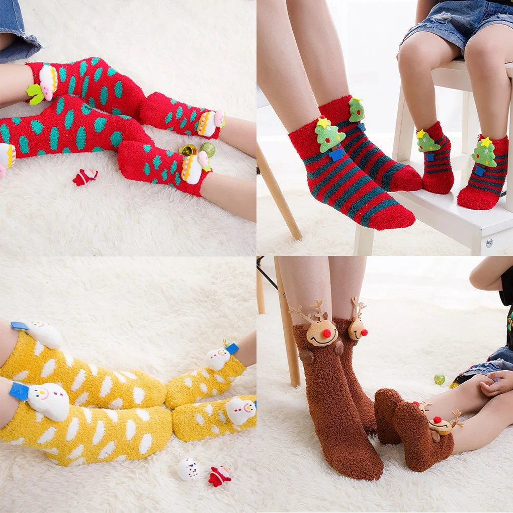 

Women socks warm in winter colorful kawaii socks soft cotton cute Santa Claus deer socks parent-child Christmas gift socks