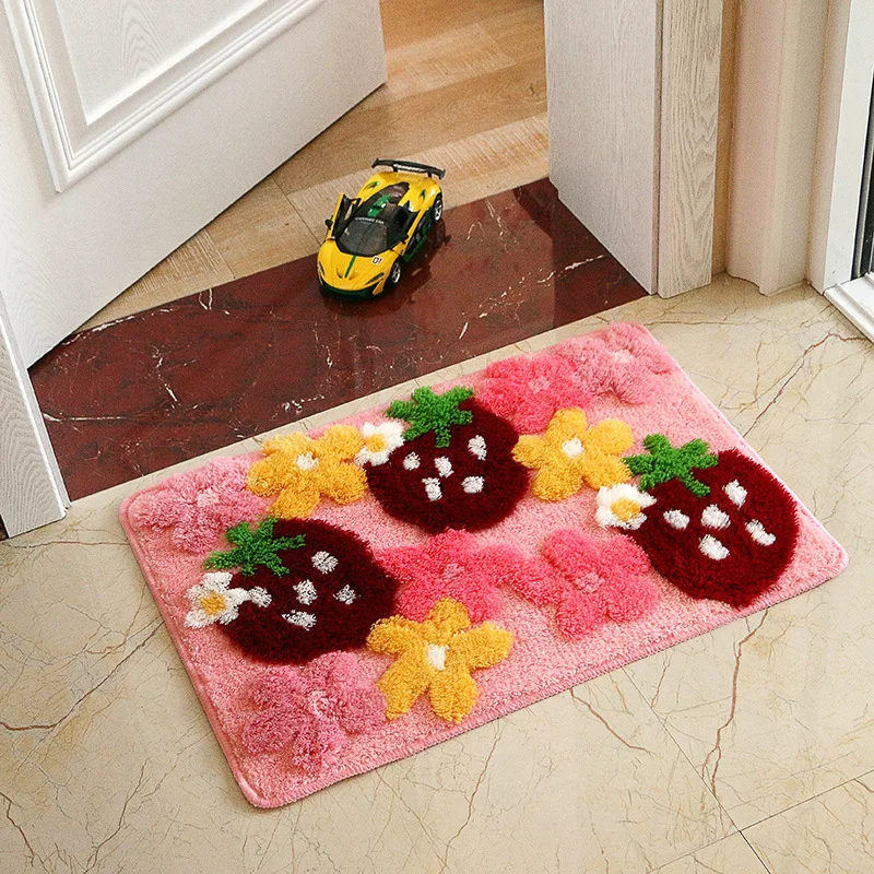

Cute Cartoon Strawberry Floor Mats Door Entry Non-slip Mats Bedside Floor Mats Bedroom Hallway Door Mats Absorbent Floor Mats
