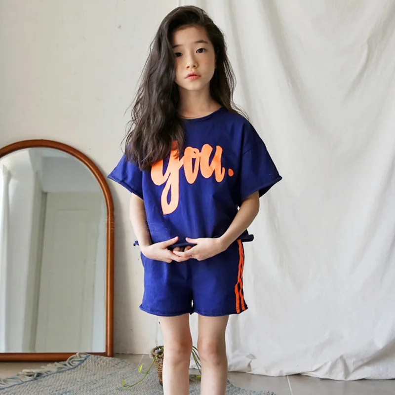 

Baby Girls Clothes Sets Summer Letter Printed Girl Tops Shirts + Shorts Casual Kids Children's Sport Suit 2 Pcs Teens Set CA932