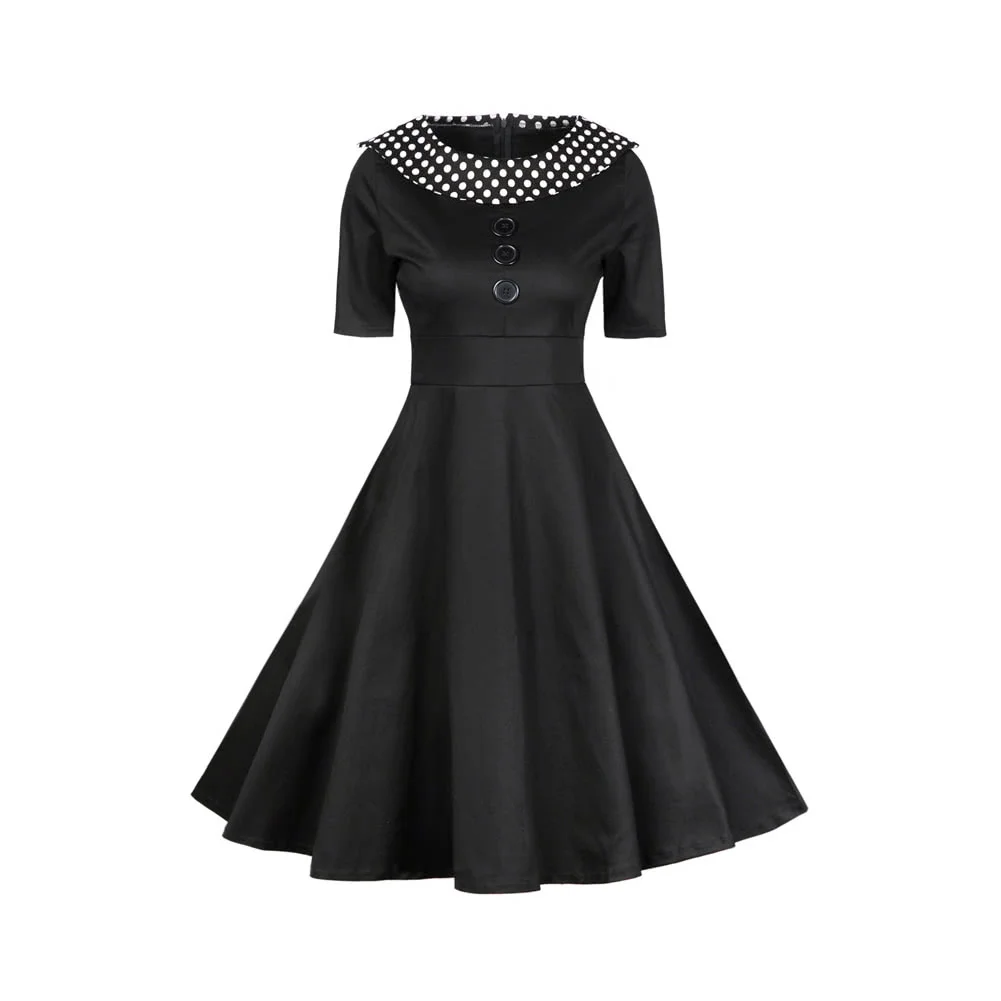 2019 женское винтажное платье в горошек с круглым вырезом а силуэт короткими