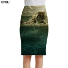 Женская юбка-карандаш KYKU, летняя юбка с 3D-принтом тигра и рыб