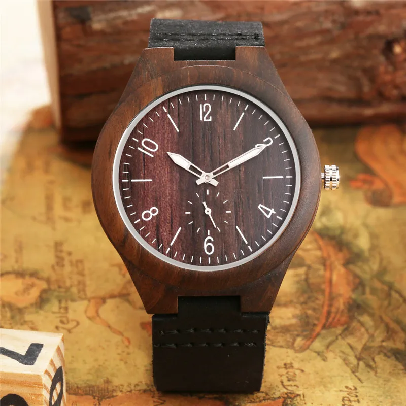 

Handmade Sandalwood Watch Bamboo Nature Wood Case Men's Quartz Analog Watches with Leather Strap Clock Luminous Hands Reloj Gift