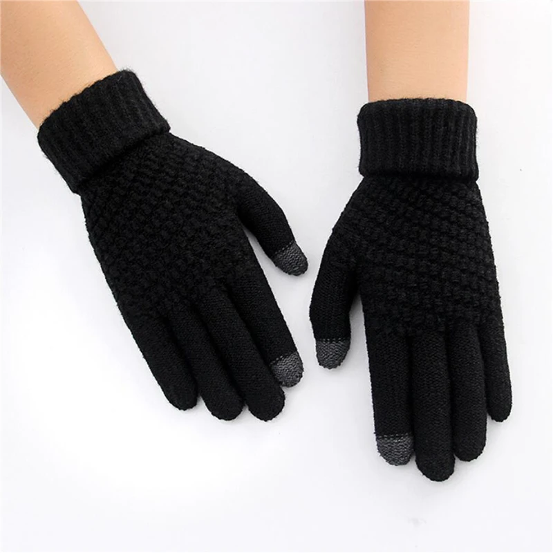 

Winter Touch Screen Gloves Women Men Warm Stretch Knit Mittens Imitation Wool Full Finger Guantes Female Crochet Thicken 2020