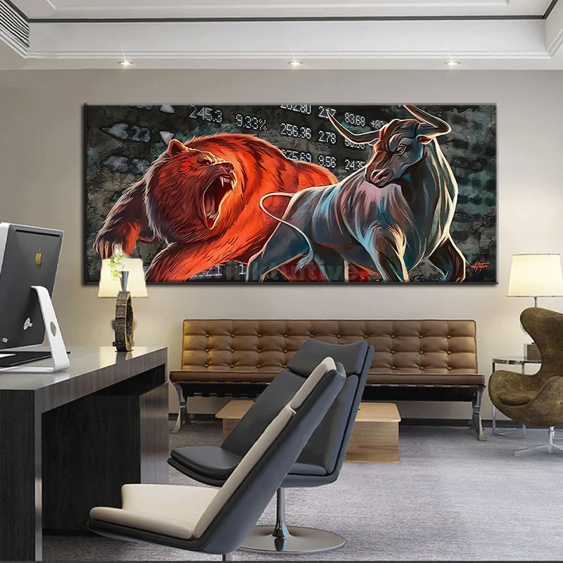 Stunning Bull Bear Canvas Painting Wall Art Quote Motivational Poster and Print Animal Picture For Living Room Home Decor Cuadro | Дом и сад