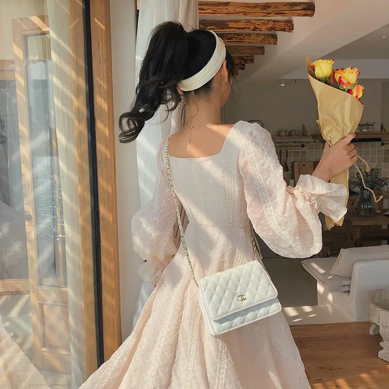 

Vintage Fairy Dress Women Elegant Designer Chiffon Dress Long Sleeve French Party Midi Dress Casual Women's Clothing Autumn 2021