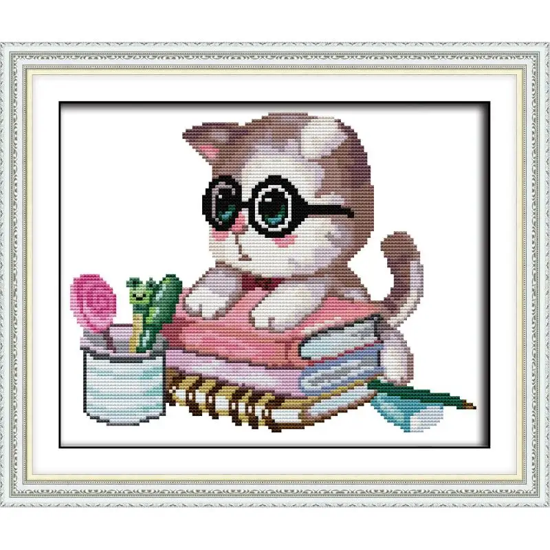

Joy Sunday Home Decor Handmade Cross-stitch Set DIY Needlework Painting Counted Print On Canvas 14CT A Cat That Loves Learning