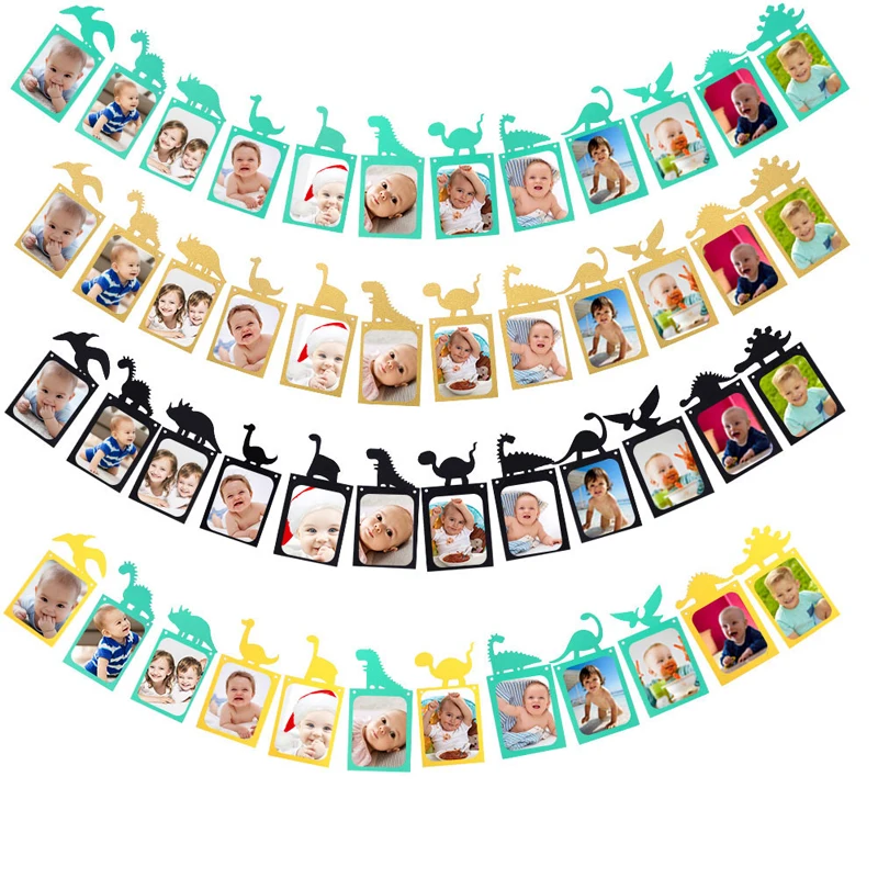 

1st Birthday Boy Girl 12 Month Photo Dinosaur Banner Children Favors Roar Dino Photo Bunting Garland First Birthday Party Decor