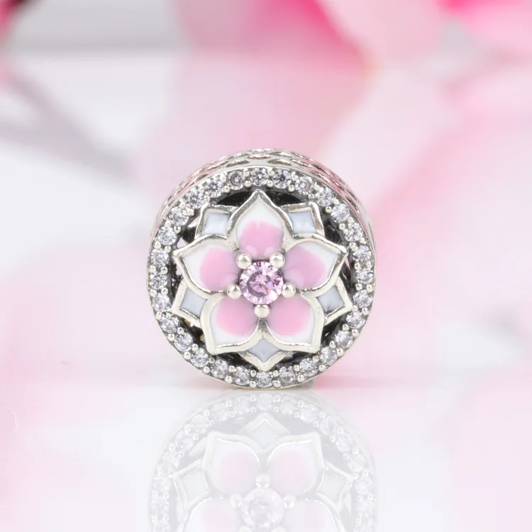 

Горячая распродажа натуральная 100% 925 стерлингового серебра полые Магнолия цветение персика из бисера, подходят к оригинальному браслету, о...