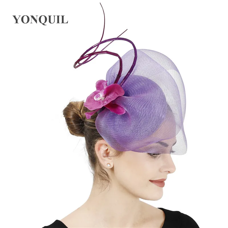 

Hot Pink Derby Hat Elegant Women Wedding Flower Fashion Fascinators Headband Ladies Show Party Tea Headwear Event Hair Accessory