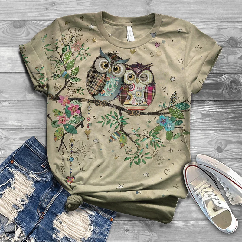 

Original animal cute bird pattern new ladies T-shirt 2021 hot Harajuku large size small size
