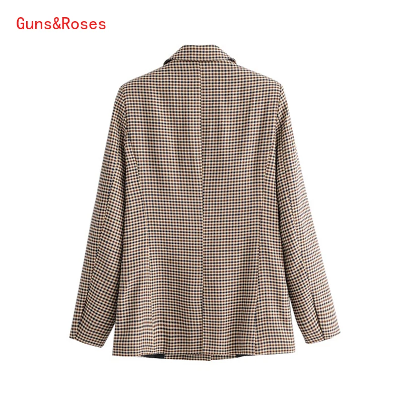

Women Fashion Retro Double Breasted Plaid Blazer Office Lady Long Sleeve Slim OL Blazer 2019 Casual Jacket Blazer Female