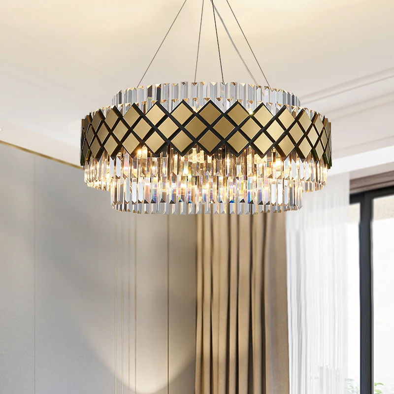 

Living room chandelier light luxury style crystal lamp post modern minimalist duplex villa lamp home restaurant bedroom lamp