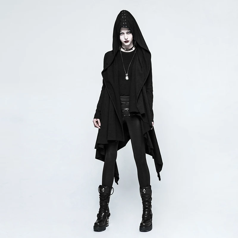 Женская трикотажная куртка с капюшоном черная в стиле панк|harajuku party|coat harajukucoats coats
