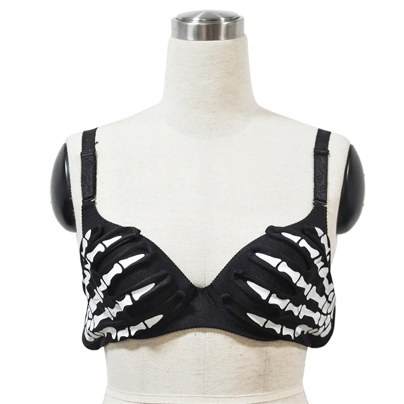 Gothic Steampunk Skeleton Hand Corset Shaper Bra Skull Push Up Bralette Adult Rock Underwear Black Lingerie Top For Women Girls | Женская