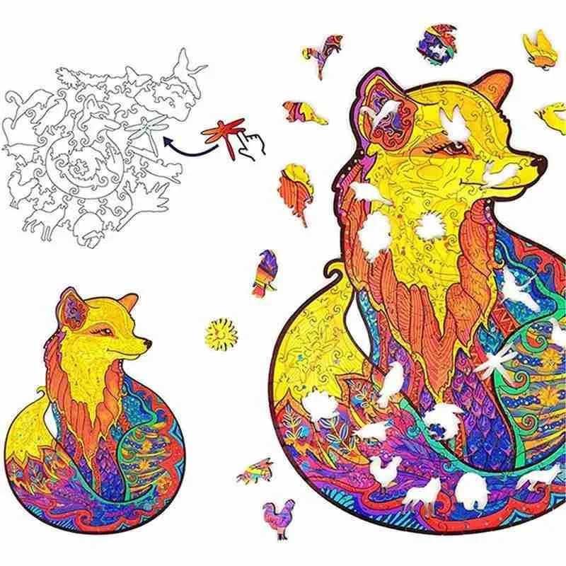 Wooden Puzzle Fox Set Toy Interesting Puzzles For Adults Kids Christmas Gifts Educational Games Toys | Спорт и развлечения