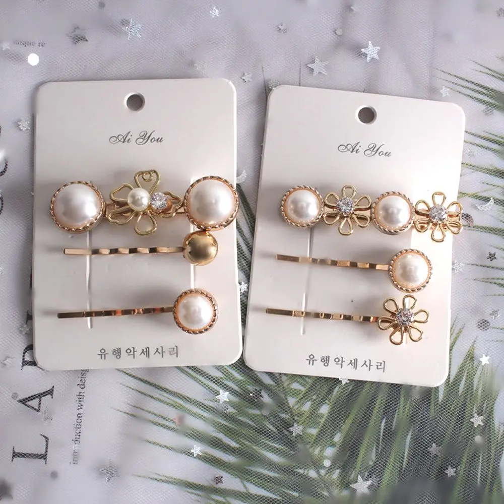 

Korean Chic Alloy Metal Hair Clips Pearls Hairpins Geometric Flower Barrett Women Hair Styling Tools