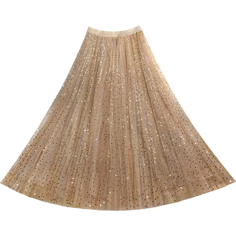 

Women 2021 Spring Autumn New Tulle Skirts Female Fashion Shining Star Mesh Tutu Skirt Pleated Skirt Saias Faldas Jupe Femme E287