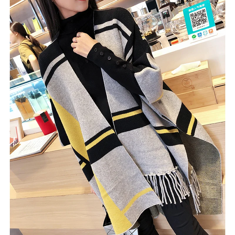 Шерстяной свитер с открытым стежком толстое пончо кисточками женская накидка