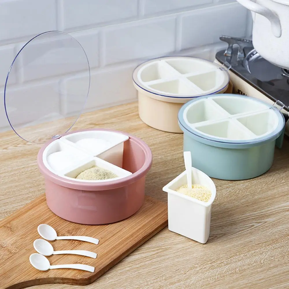

Multi-grid Spice Jar Round Seasoning Box Salt Pepper Dispenser Storage Rack Spice Rack Pots Box Storage Container Kitchen Tool