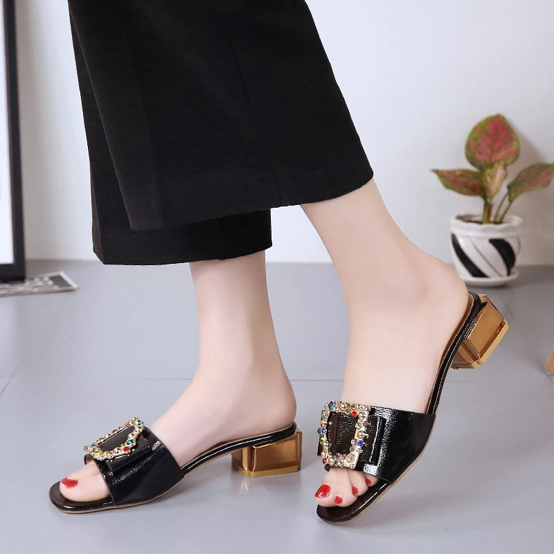 

Fashion Mules Women Shoes Woman Brand Colorful Rivet Ladies Shoes Female Slides Peep Toe Sexy Slippers Causal Shoes BeautyFeet