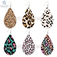 somesoor colorful animal skin print wooden earrings vintage leopard heart boho african tear drop dangle jewelry for women gift