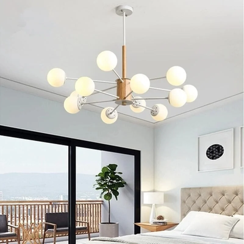 Светодиодная люстра с регулируемым блеском для гостиной деревянные подвесные