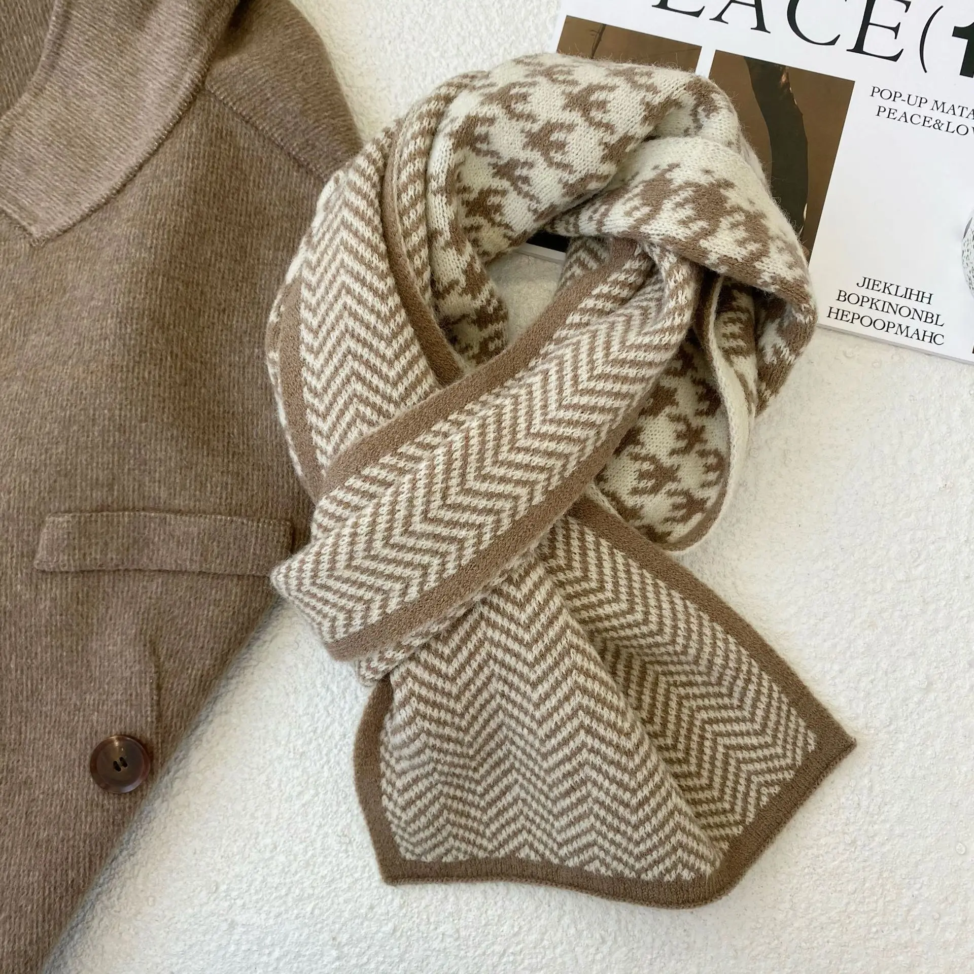 

2021 new plaid cashmere scarf autumn and winter female Korean knitted wool scarf