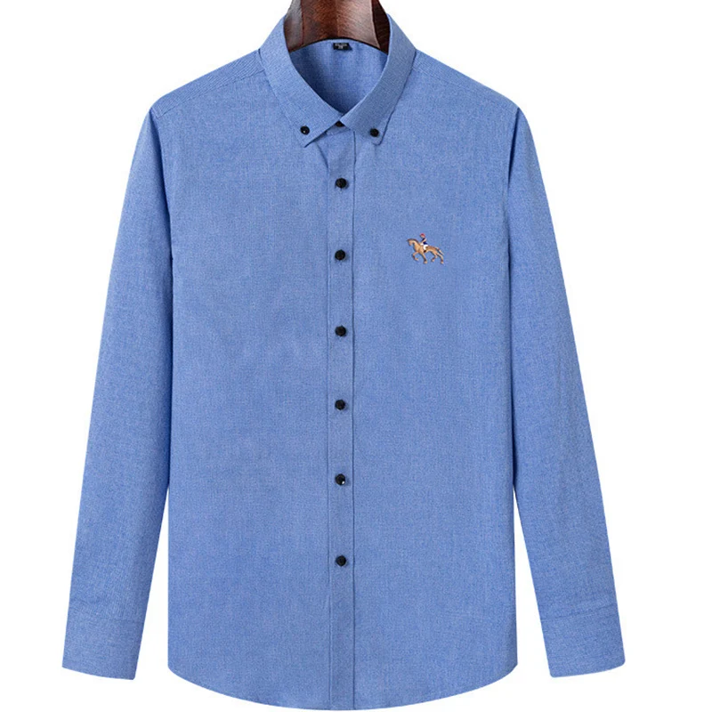 Men's Classic Long Sleeve Bamboo-fiber Men Shirt Pocketless Regular-fit Comfortable Soft Stretchy Non-Iron Solid Man Dress Shirt